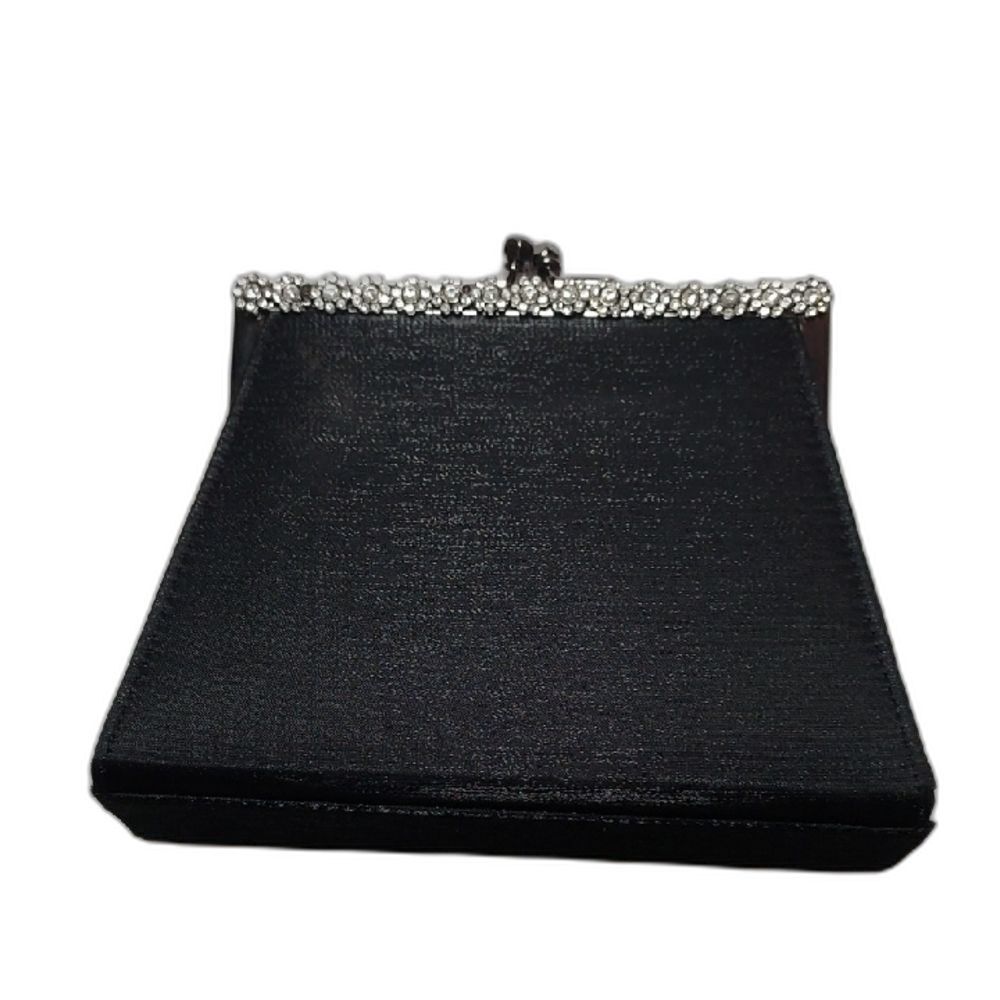Vintage Black Evening Bag Fabric Kisslock With Rhinestones